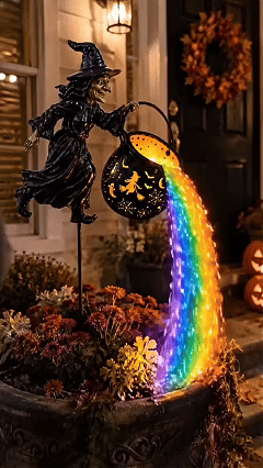 🎃 Halloween Flying Witch Cauldron Garden Light 👻 🌈