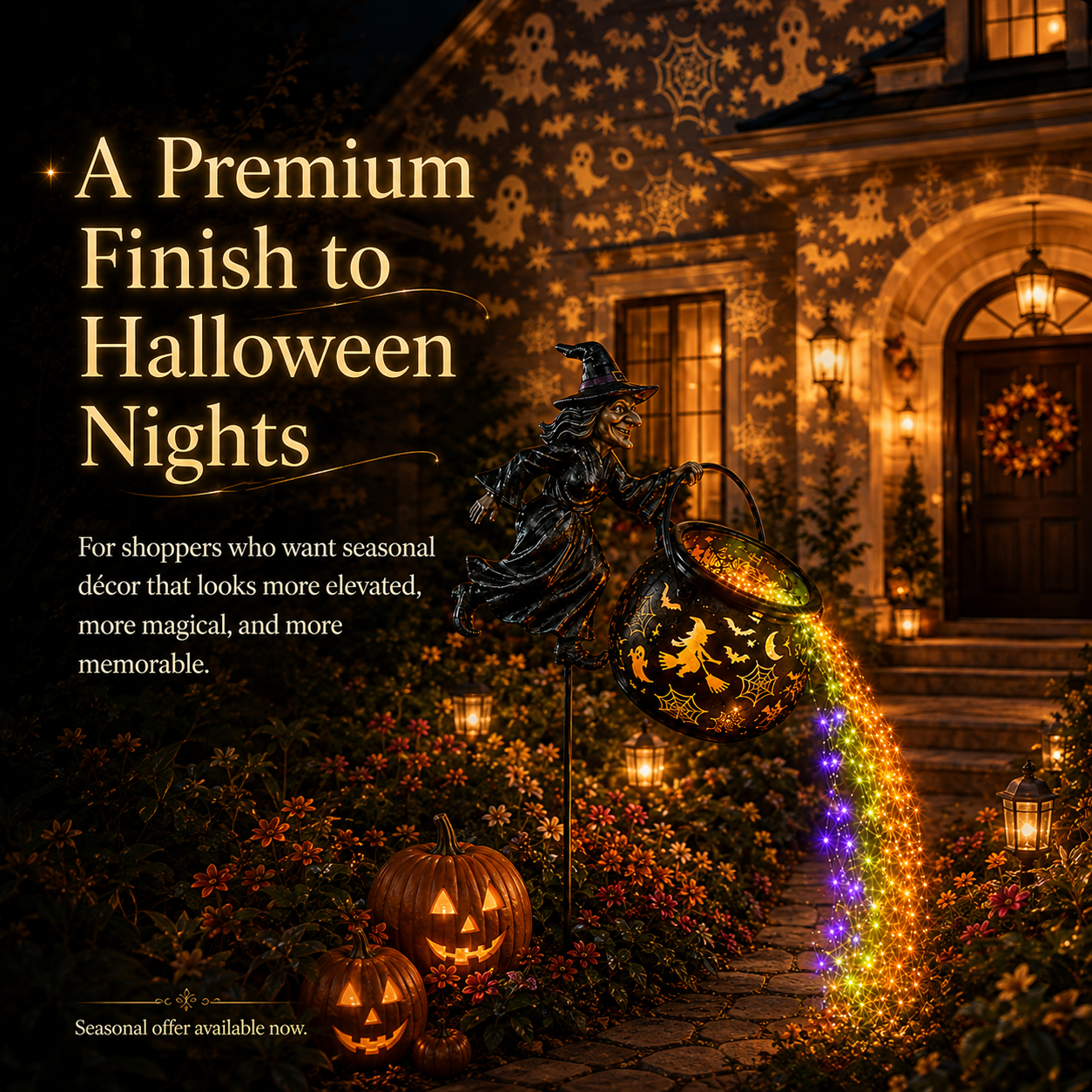 🎃 Halloween Flying Witch Cauldron Garden Light 👻 🌈