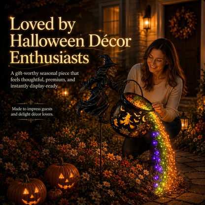 🎃 Halloween Flying Witch Cauldron Garden Light 👻 🌈