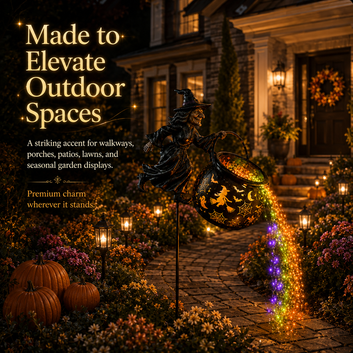 🎃 Halloween Flying Witch Cauldron Garden Light 👻 🌈