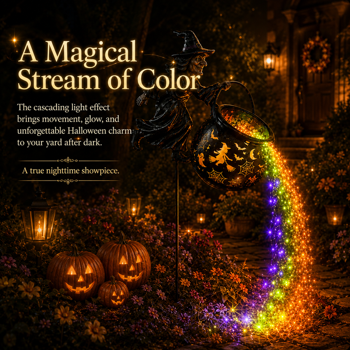 🎃 Halloween Flying Witch Cauldron Garden Light 👻 🌈