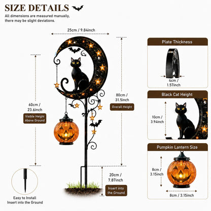 Solar Halloween Garden Stake Light with Black Cat & Pumpkin